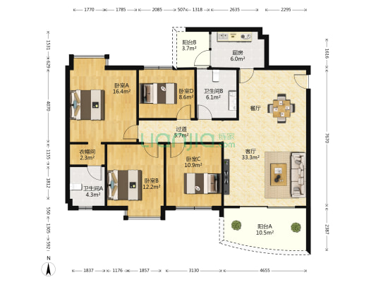 外运·丽汇嘉园南区 4室1厅2卫 138平方