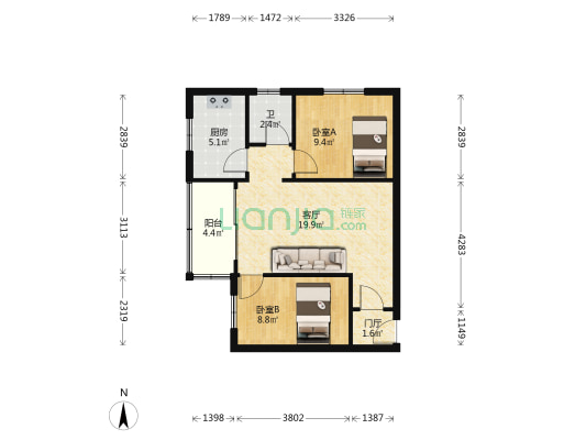 乐信花园 2室1厅1卫 69平方