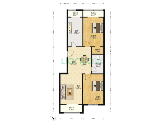 正和公寓 2室2厅1卫 135平方