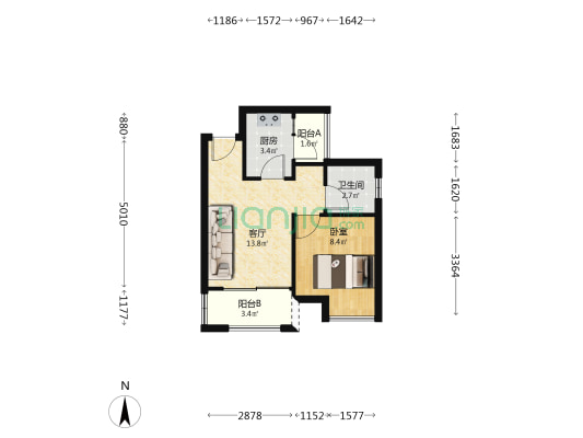 中建苹果公寓 1室1厅1卫 46平方