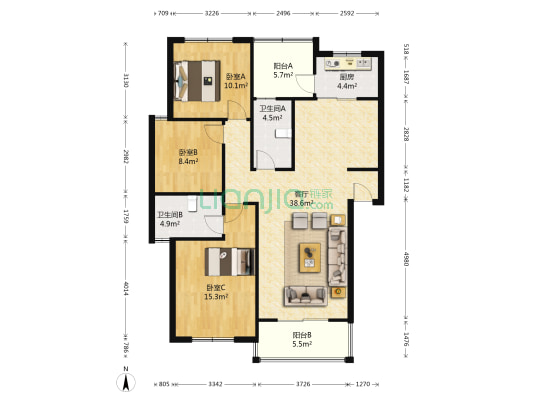 锦绣兰庭(临安) 3室1厅2卫 117平方