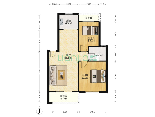 金汉花园二期 2室1厅1卫 75平方