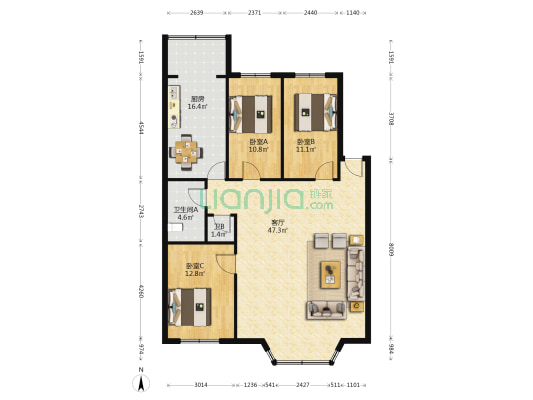 华侨城东林花园 3室1厅2卫 132平方