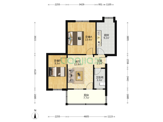 百花洲路 2室1厅1卫 69平方