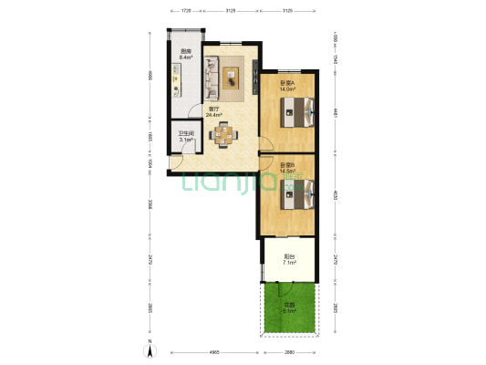 轻工业局宿舍 2室1厅1卫 78平方