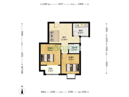 东城家园 2室1厅1卫 60平方