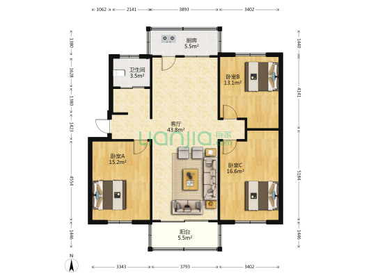 开发区家属院 3室1厅1卫 120平方