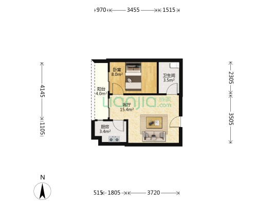 珠光小北御景 1室1厅1卫 45平方