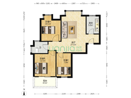 祥富居 3室1厅1卫 93平方