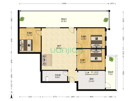 榴苑路16号 3室1厅1卫 120平方