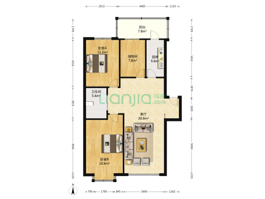 富山花园 2室1厅1卫 120平方