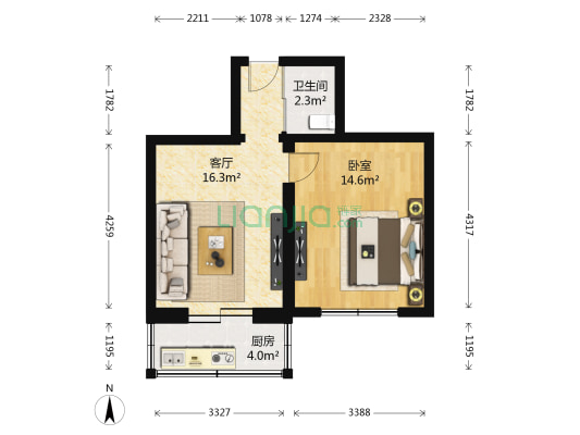 凯旋社区 1室1厅1卫 48平方