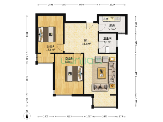 奉献南里 2室1厅1卫 96平方