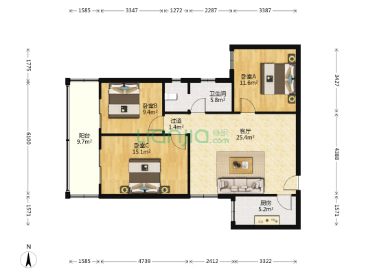武警小区(莲湖) 3室1厅1卫 108平方