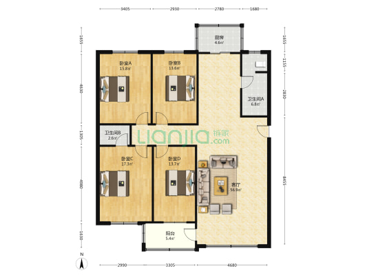青旅花园 4室1厅2卫 165平方
