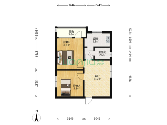 银花巷3号 2室1厅1卫 56平方