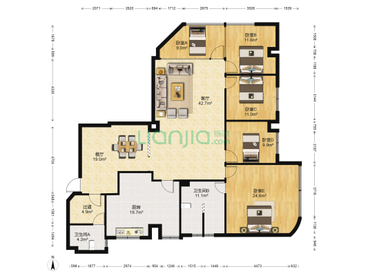 东来大厦 5室2厅2卫 223平方