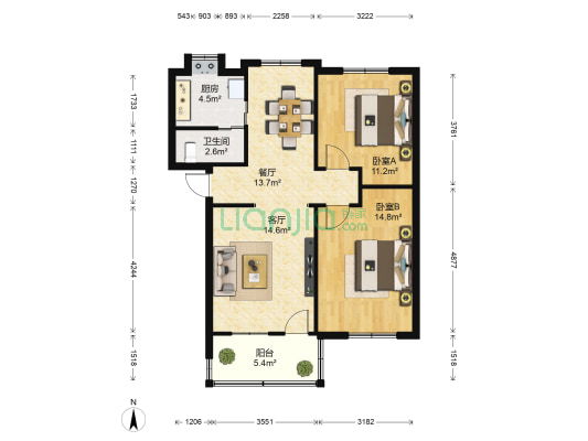 北京西路冶金厅宿舍 2室2厅1卫 80平方
