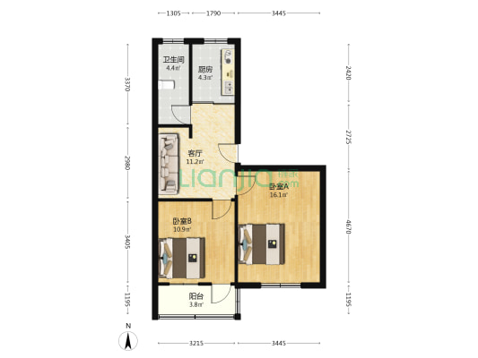 外菱塘路33号 2室1厅1卫 57平方