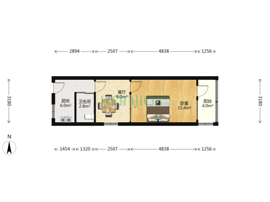 洛川路30弄 1室1厅1卫 46平方