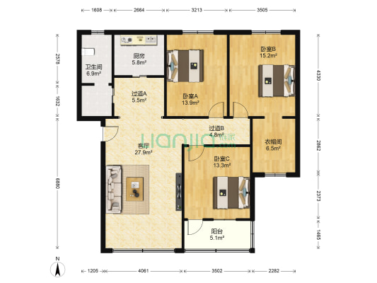 常德社区 3室1厅1卫 120平方