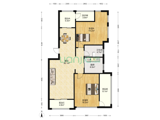 恒联·錦園 2室1厅1卫 95平方