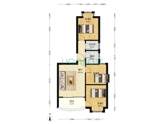 诚信街左三巷16号 3室1厅1卫 64平方
