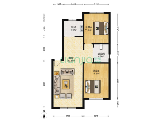 月潭壹英里 2室1厅1卫 92平方