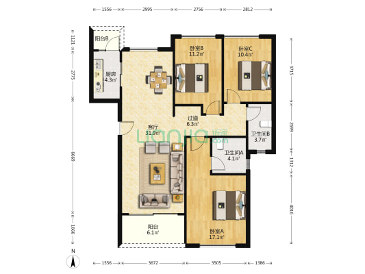 澜溪泮岛 3室1厅2卫 117平方