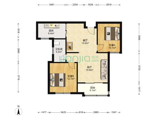 紫御东郡 2室2厅1卫 96平方