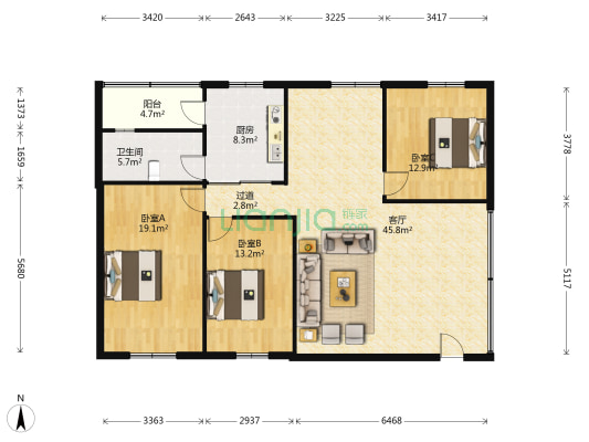 新辉楼 3室1厅1卫 132平方