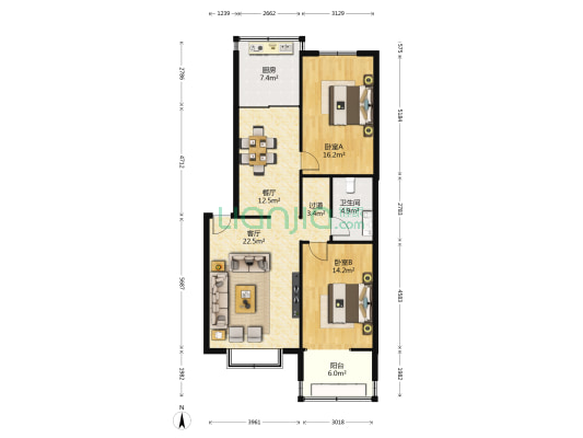 河南省肿瘤医院北家属楼 2室2厅1卫 99平方