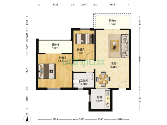 君安花园 2室1厅1卫 82平方