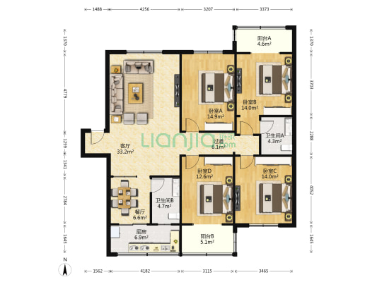 永安路70号 4室2厅2卫 139平方