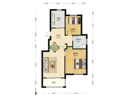 陈东庄花苑 2室1厅1卫 90平方