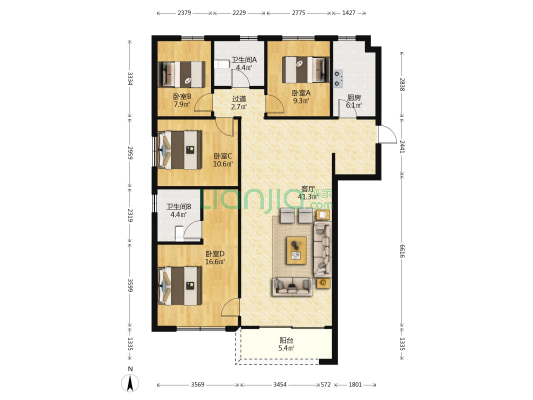 融创御湖宸院三期融晟园 4室1厅2卫 143平方