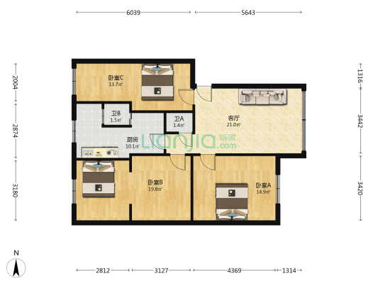 平安小区(南明区) 3室1厅2卫 80平方
