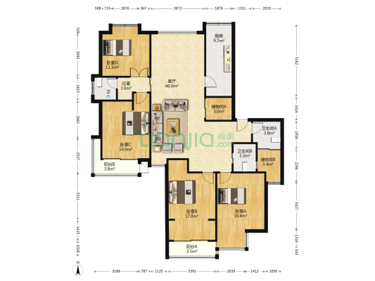 金谷园 4室1厅3卫 169平方