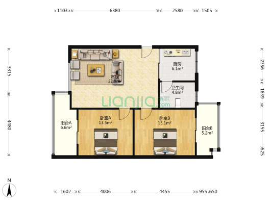 湘州陽光 2室1厅1卫 100平方