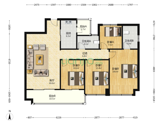 蓝光长岛国际五期 4室1厅2卫 132平方