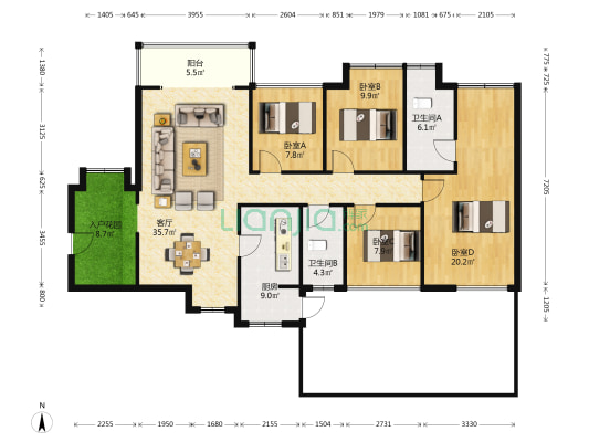 天峰天鹅湾 4室1厅2卫 124平方