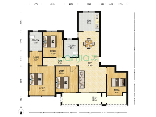 云尚华庭 4室1厅2卫 153平方