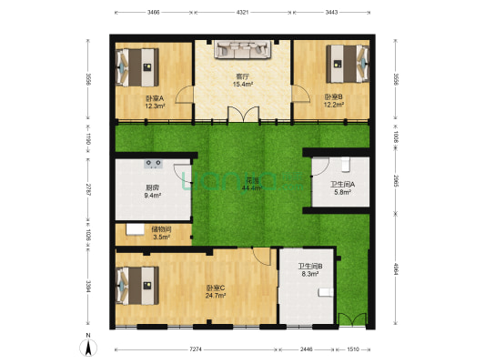 得丰东巷 3室1厅2卫 118平方