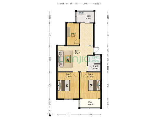 安泰苑小区 3室1厅1卫 91平方