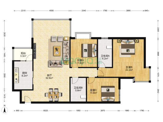 枫林 3室1厅2卫 142平方