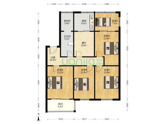 王府花园 5室1厅2卫 102平方