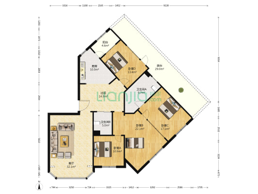 上海路小区瑞丰大厦 4室1厅2卫 186平方