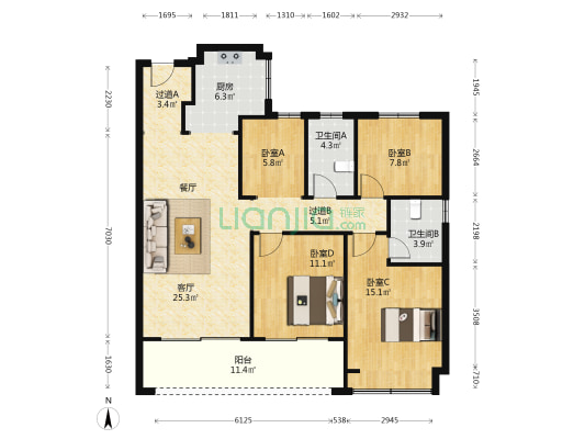 水沐云顶 4室1厅2卫 120平方