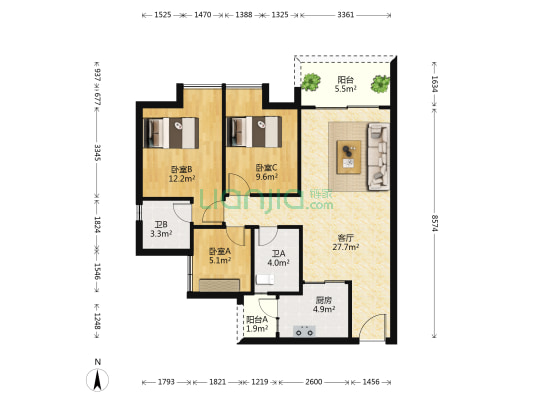 保利同济府 3室1厅2卫 93平方
