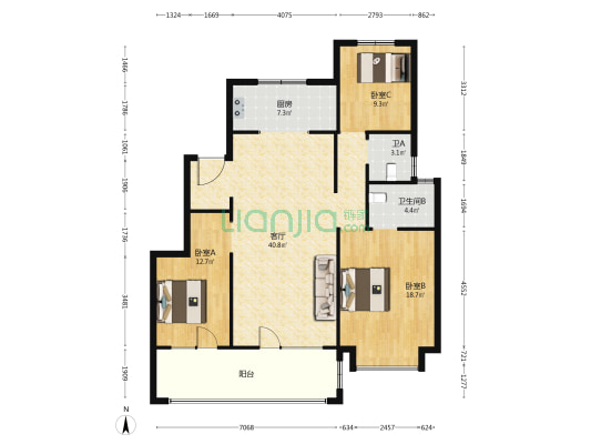 新城璞樾园著 3室1厅2卫 135平方